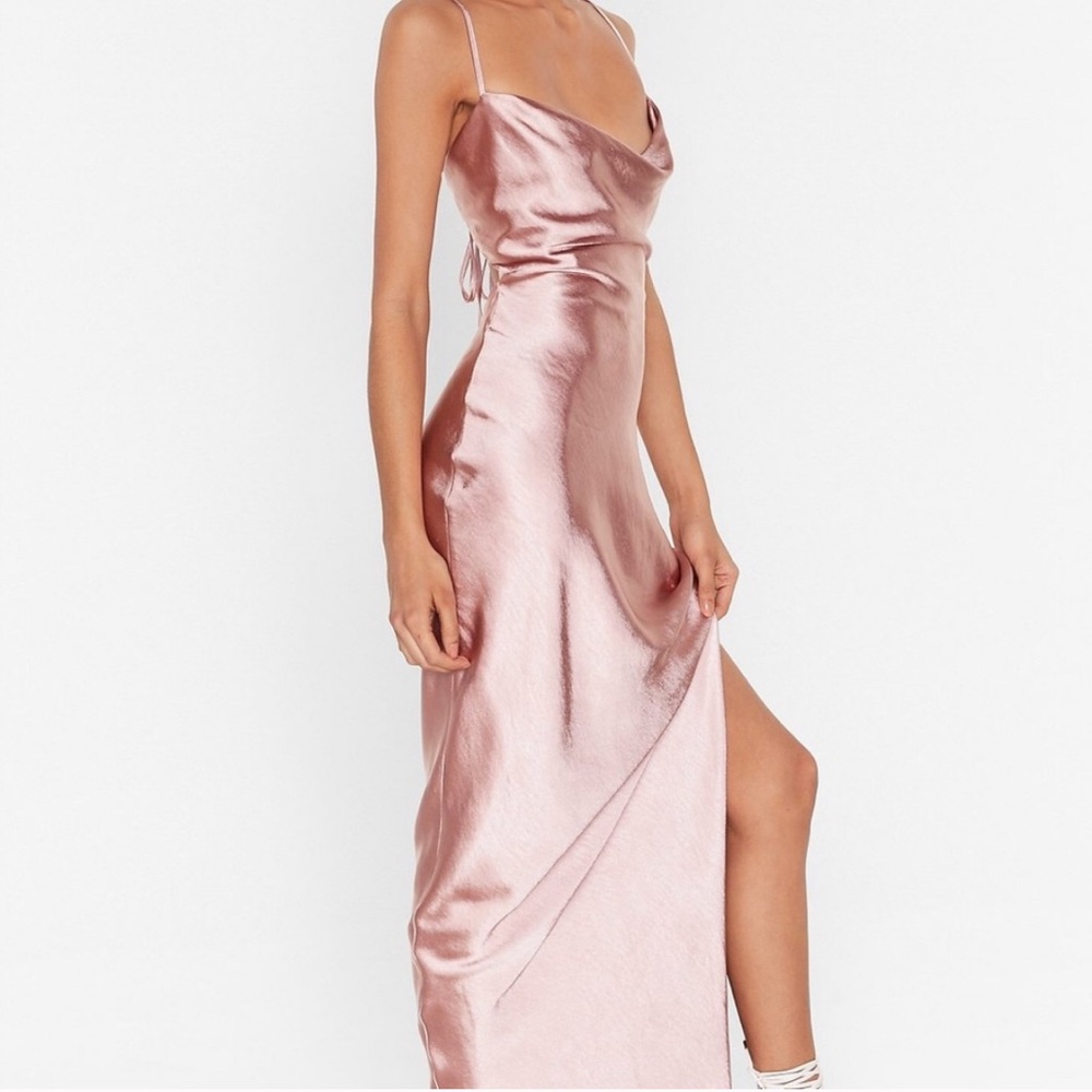 Nasty Gal Pink Blush Silk Satin Maxi dress